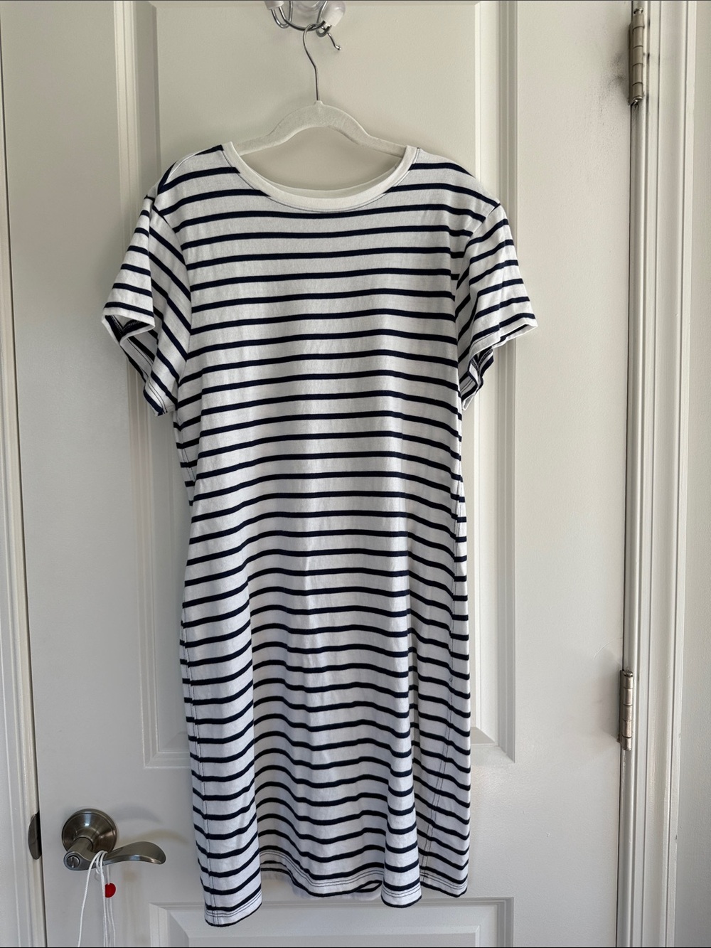Universal Thread White and Navy Striped Midi T-Shirt Dress